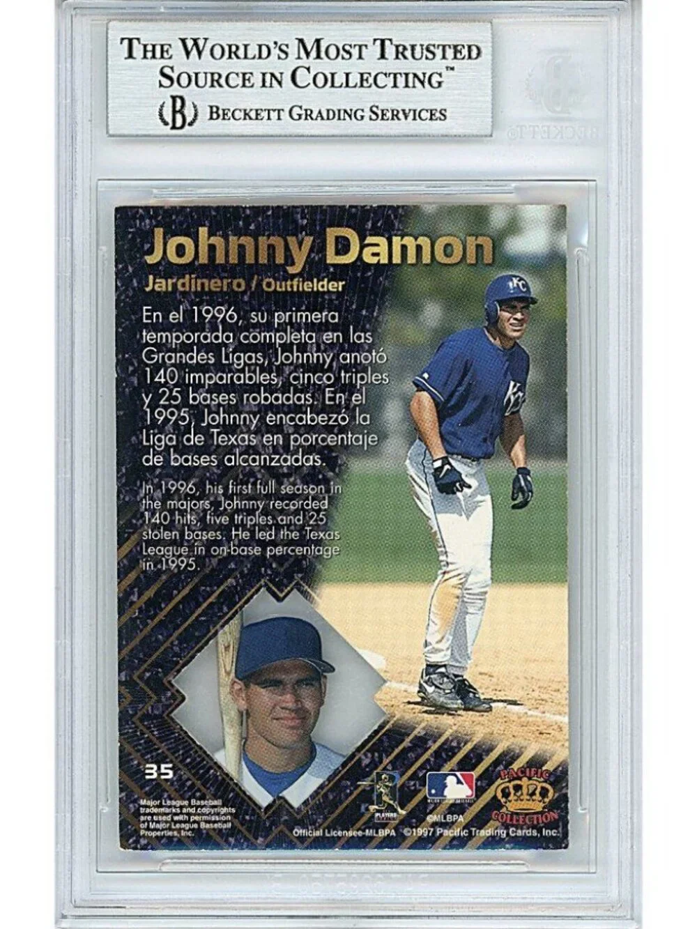 Johnny Damon Signed 1997 Pacific Prisms Baseball Card Beckett BAS Autograph Slab